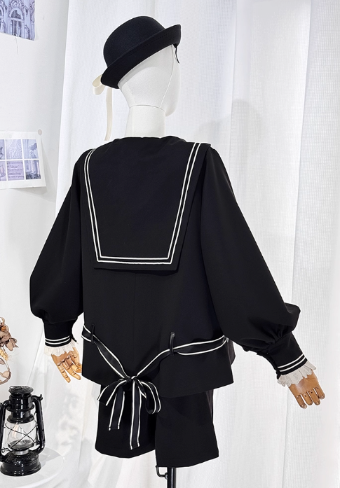 College Style Prince Sailor Collar Jacket Shorts Set + Hat