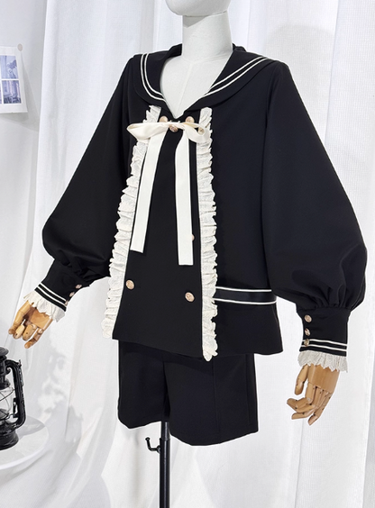 College Style Prince Sailor Collar Jacket Shorts Set + Hat