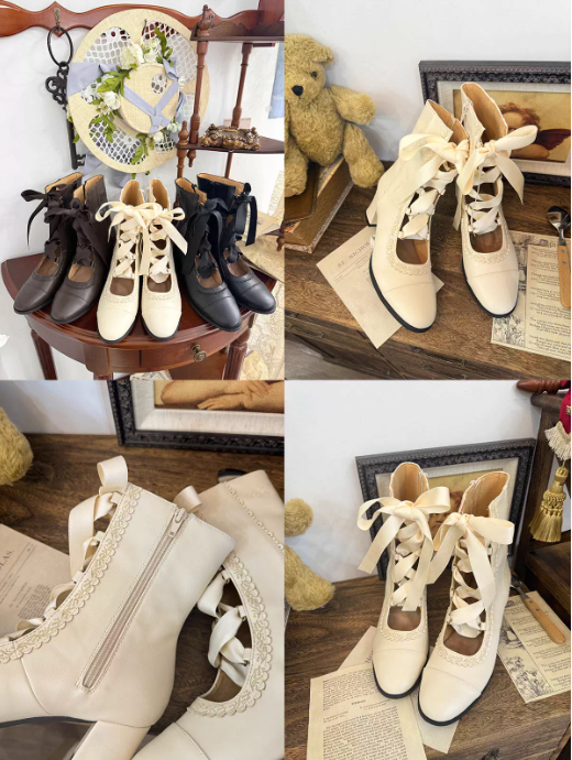 【12月26日予約締切】エレガントアンティークロリータレースアップブーツ