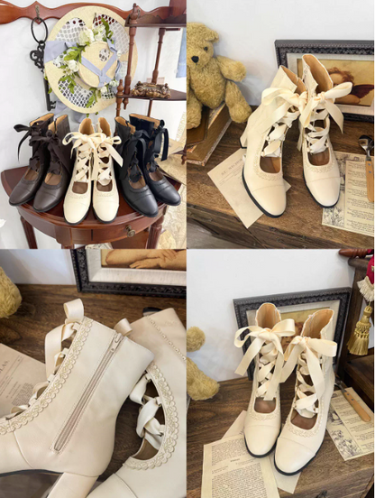 【12月26日予約締切】エレガントアンティークロリータレースアップブーツ