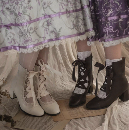 【12月26日予約締切】エレガントアンティークロリータレースアップブーツ