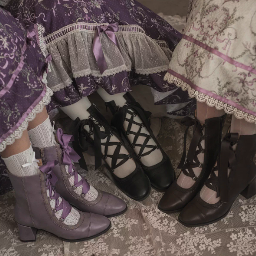 【12月26日予約締切】エレガントアンティークロリータレースアップブーツ