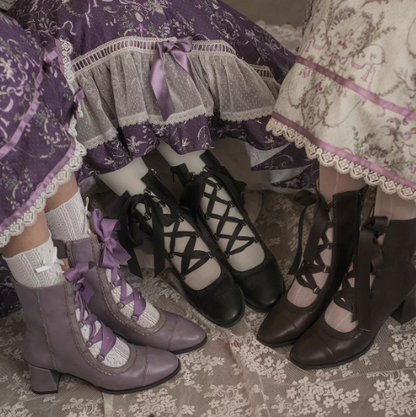 【12月26日予約締切】エレガントアンティークロリータレースアップブーツ