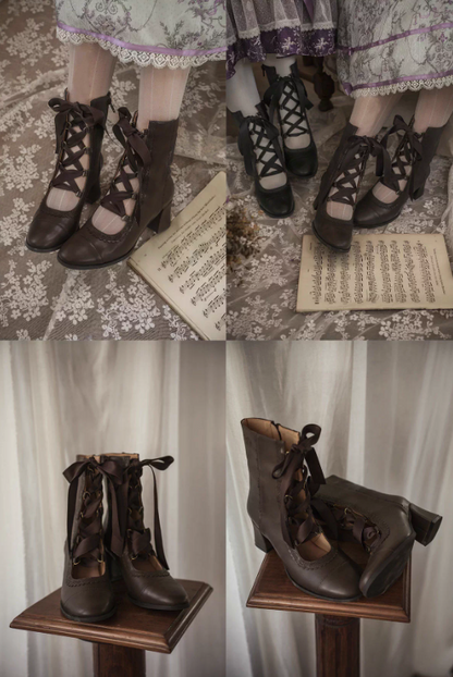 【12月26日予約締切】エレガントアンティークロリータレースアップブーツ