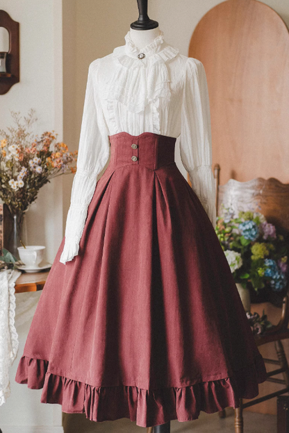 クラシカルレトロブラウス＋カラーベスト＋フレアロングスカート