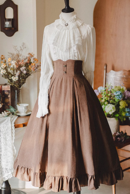 クラシカルレトロブラウス＋カラーベスト＋フレアロングスカート
