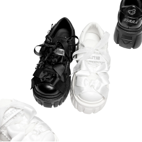 【12月8日予約締切】ブラックホワイトリボンエンジェルプラットフォームパンクサブカルスニーカー