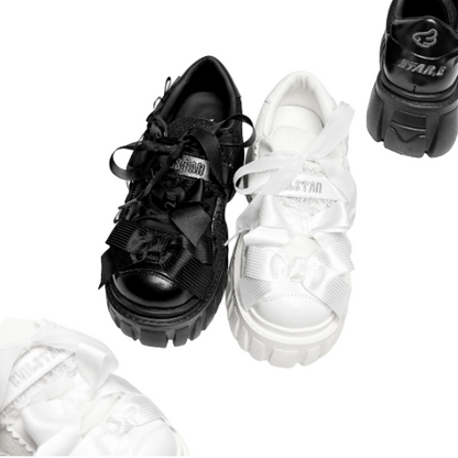 【12月8日予約締切】ブラックホワイトリボンエンジェルプラットフォームパンクサブカルスニーカー