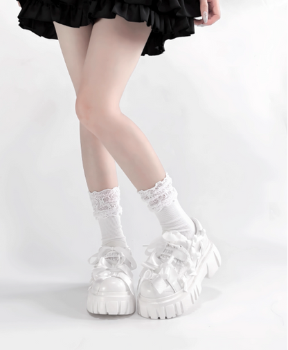 【12月8日予約締切】ブラックホワイトリボンエンジェルプラットフォームパンクサブカルスニーカー