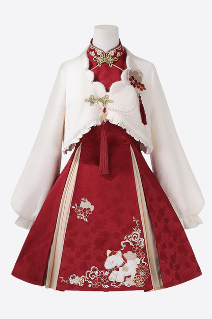 Chinese fur outerwear + retro dress