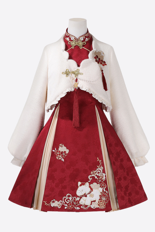 Chinese fur outerwear + retro dress