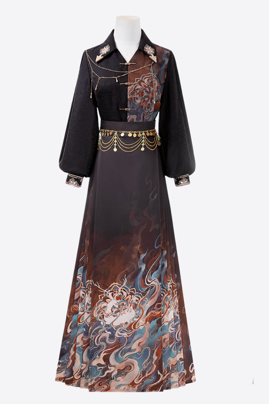 Dark chic retro top + long skirt