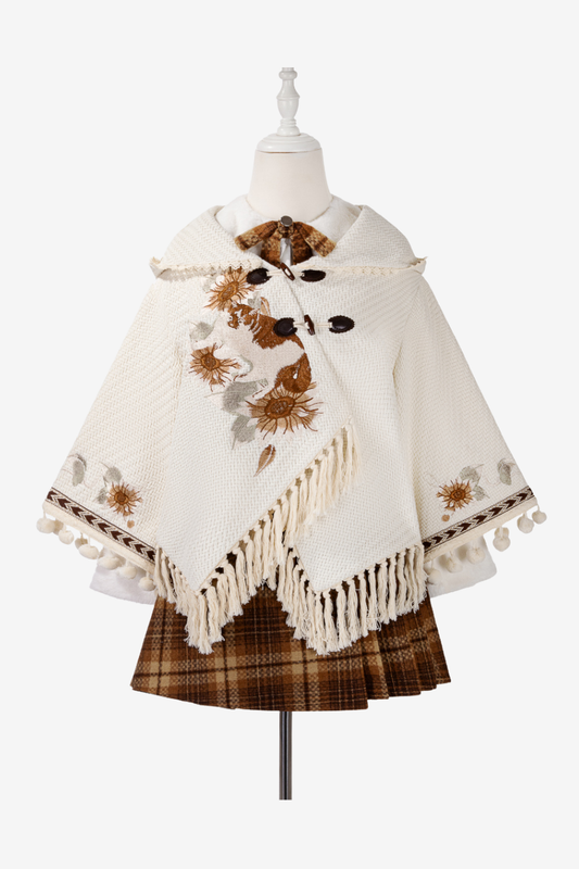 Retro Flower Design Cloak + Check Skirt + Shirt