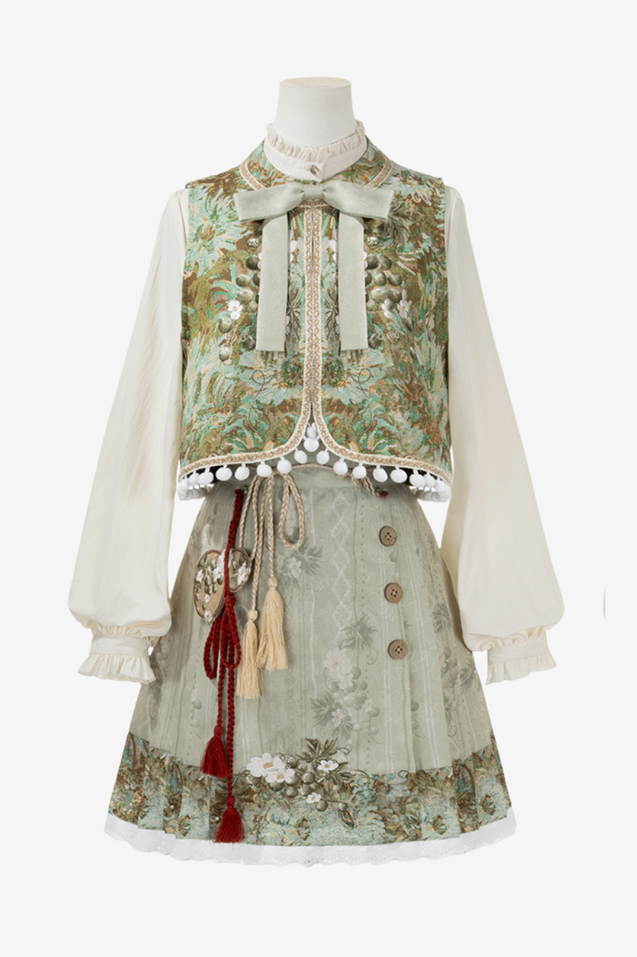 Forest China Vest + Blouse + Skirt