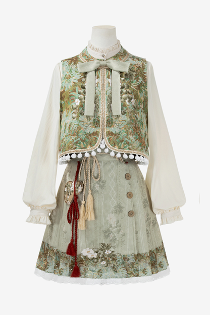 Forest China Vest + Blouse + Skirt