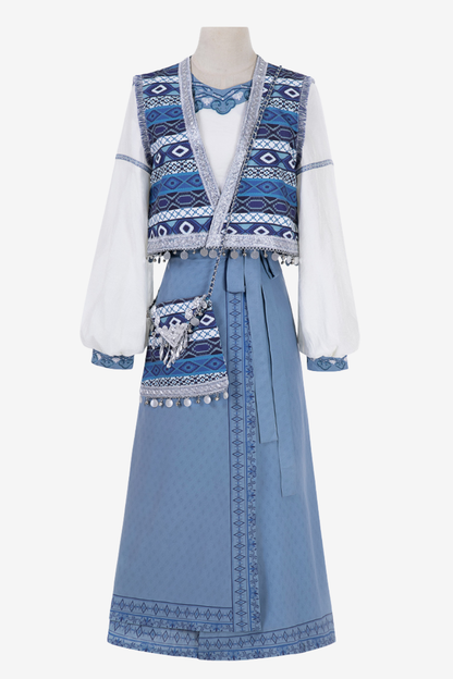Weiyan Hulan ethnic vest + top + skirt + shoulder bag