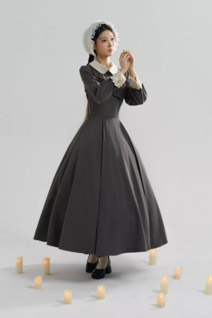 【12月21日予約締切】クラシックロリータ修道女ロングドレス＋クロスフリルエプロン＋ボンネット