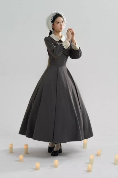 【12月21日予約締切】クラシックロリータ修道女ロングドレス＋クロスフリルエプロン＋ボンネット