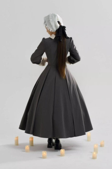 【12月21日予約締切】クラシックロリータ修道女ロングドレス＋クロスフリルエプロン＋ボンネット