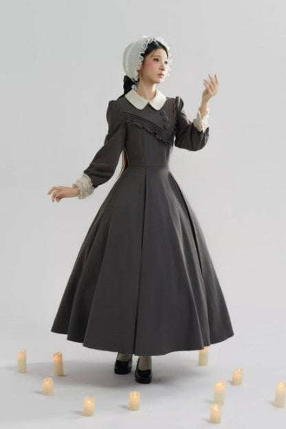 【12月21日予約締切】クラシックロリータ修道女ロングドレス＋クロスフリルエプロン＋ボンネット