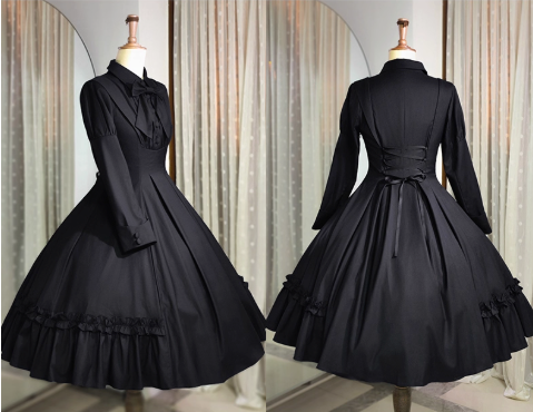 【12月9日予約締切】エレガントロングスリーブフリルリボンドレス