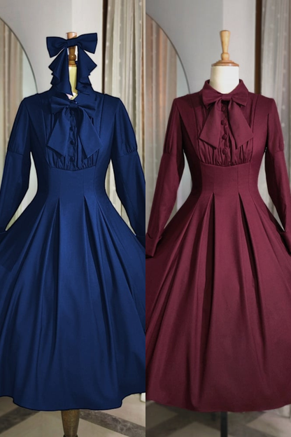 【12月9日予約締切】エレガントロングスリーブフリルリボンドレス