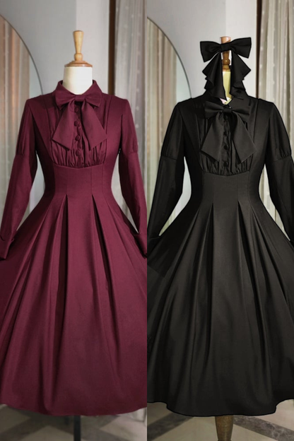 【12月9日予約締切】エレガントロングスリーブフリルリボンドレス