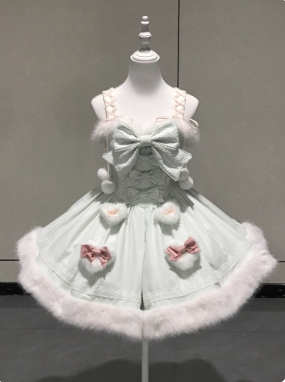 【12月19日予約締切】Sweet Dream Rabbitミントグリーンうさ耳フーディーファーケープ＋OPドレス＋サスペンダードレス＋インナートップス