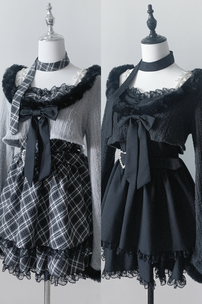 地雷サスペンダー スカート+ ショートカーディガン