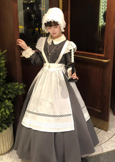 【12月21日予約締切】クラシックロリータ修道女ロングドレス＋クロスフリルエプロン＋ボンネット