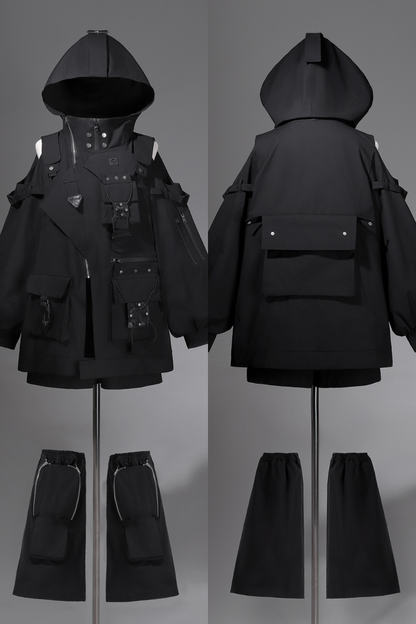 ダークフードジャケット+ショートパンツ+レッグカバー