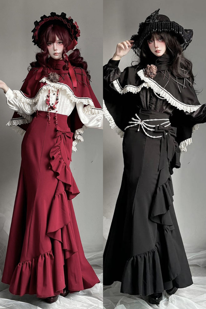 【12月23日予約締切】トワイライトレインロマンティックローズハイネックカラー付きフリルケープ