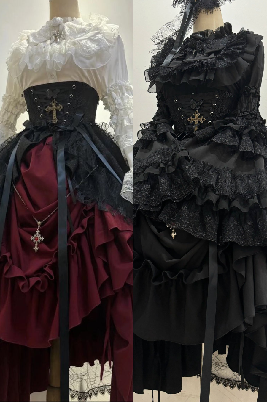 ゴシックスーパーゴージャスジスリーブロリータシャツ+フリルスカート+ハット