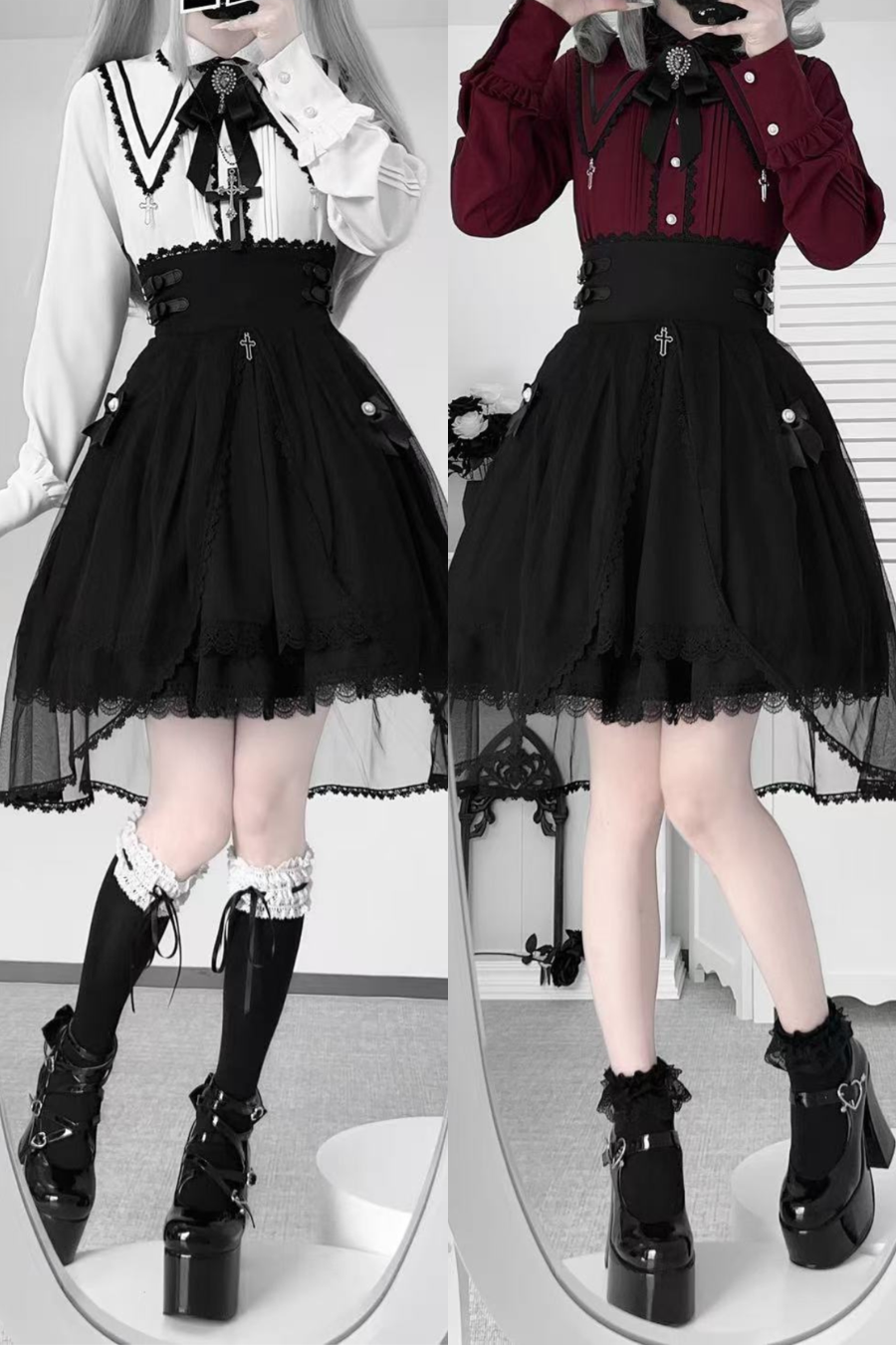 Dark French Lace Shirt + Skirt