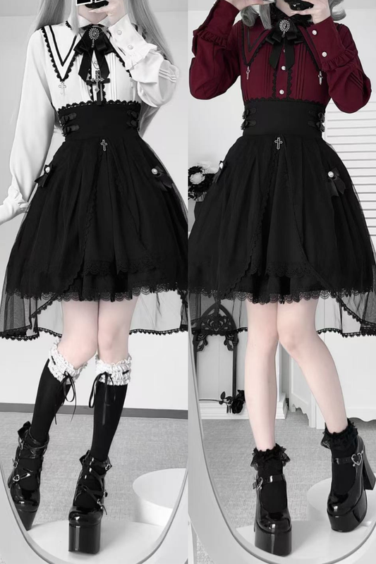 Dark French Lace Shirt + Skirt