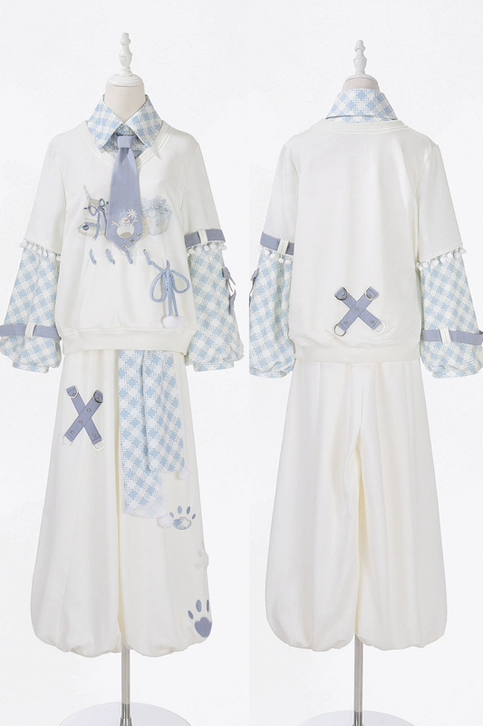 Digital Check Top + Wide Pants + Belt + Tie