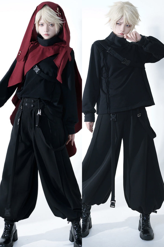 Dark cool jacket + cropped pants + hooded shawl