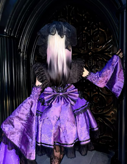 【1월 8일 예약 마감】다크 고딕 트레인 자카드 뷔스티에 드레스＋히메소데 세트업
