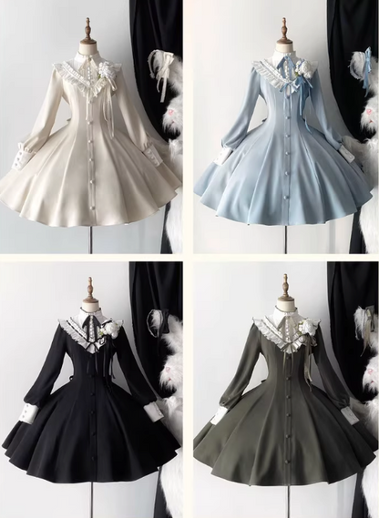 【Reservation deadline February 23】Classic Elegant Series Frill Stand Collar Short Flare Dress