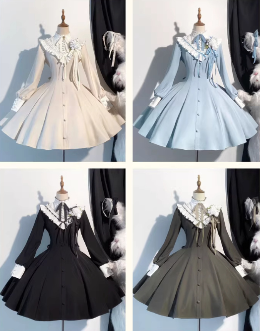 【Reservation deadline February 23】Classic Elegant Series Frill Stand Collar Short Flare Dress