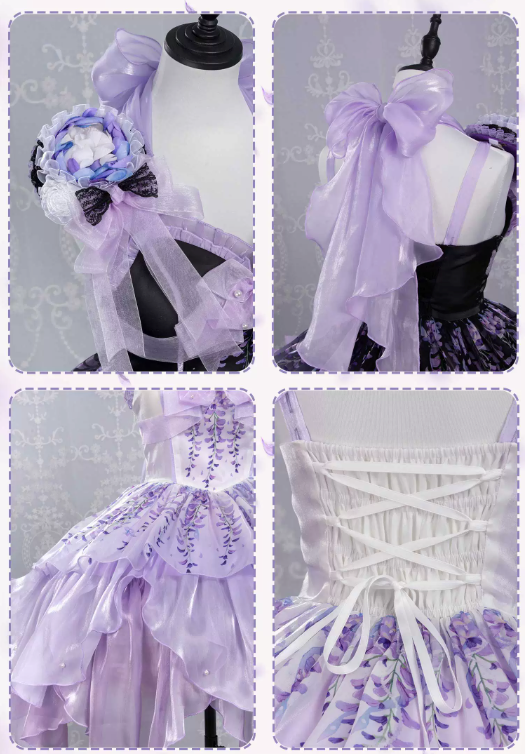 [Pre-order Deadline: June 18] Wisteria Purple Gradient Fairy Lolita Bow Layered JSK Dress + Full Set (Dress + Flower Hat)