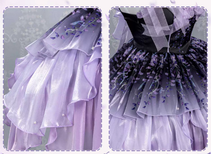 [Pre-order Deadline: June 18] Wisteria Purple Gradient Fairy Lolita Bow Layered JSK Dress + Full Set (Dress + Flower Hat)