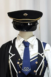 【6月28日予約締切】ダークプリンスロリータブラックワンショルダーケープ＋ゴールドチェーンミリタリーハット