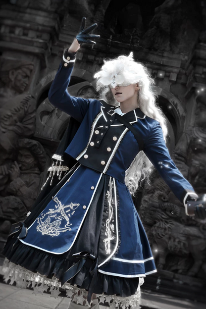 【6月28日予約締切】レッドブラック/ブルーブラックダークプリンスロリータジャケット＋ショートパンツ＋ネクタイ＋ウエストバッグ付きベルト