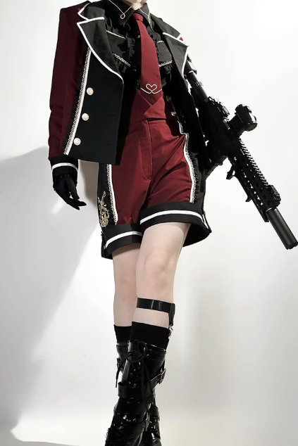 【6月28日予約締切】レッドブラック/ブルーブラックダークプリンスロリータジャケット＋ショートパンツ＋ネクタイ＋ウエストバッグ付きベルト