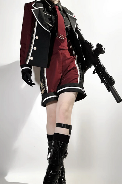 【6月28日予約締切】レッドブラック/ブルーブラックダークプリンスロリータジャケット＋ショートパンツ＋ネクタイ＋ウエストバッグ付きベルト