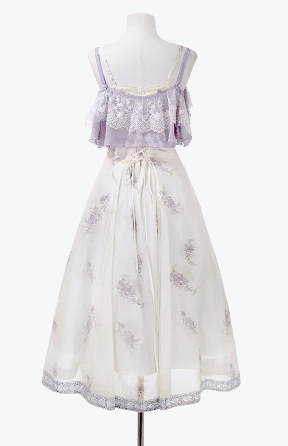 Wisteria Flower New Chinese Style Suspender Skirt and Top Set