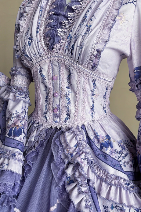 【9月13日予約締切】Purple/Dark Purple Gothic Lolita Elegant Iris Dress Top & Bustier & Skirt Set 1/2+ Full Set