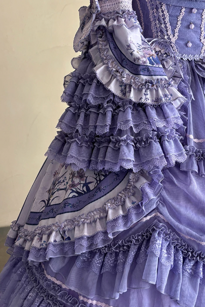 【9月13日予約締切】Purple/Dark Purple Gothic Lolita Elegant Iris Dress Top & Bustier & Skirt Set 1/2+ Full Set
