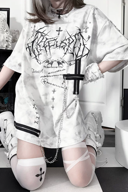 Broken Heart Sequel Zipper Loose T-shirt